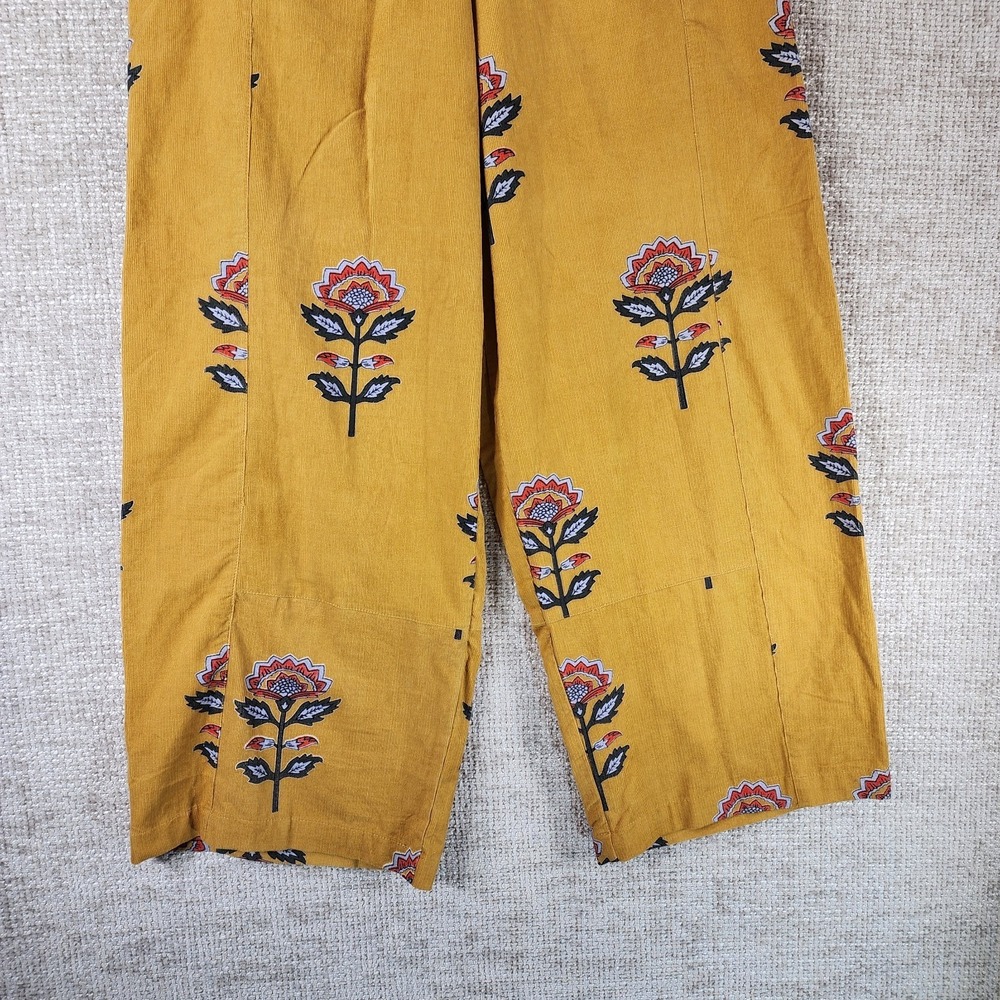 Ivy Jane Floral Print Corduroy Pants Womens S Gold Cropped Wide Leg Pullon EUC - Picture 3 of 11